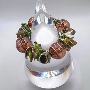 Unique Beaded‎ Bracelet Copper Tone Globe Shell Accent Stretch Women's